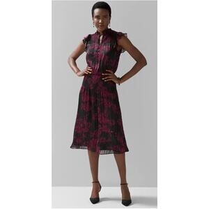 WHBM Sleeveless Smocked Waist Ruffle Midi Dress Womens XL Petite Black Red